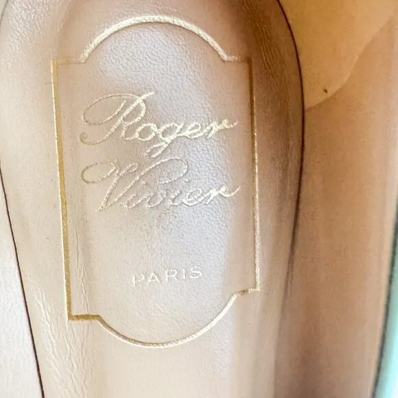 Roger Vivier Sea-foam Green Classic Buckle Accent Pointy Toe Flats  36.5