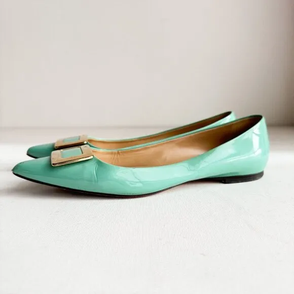Roger Vivier Sea-foam Green Classic Buckle Accent Pointy Toe Flats  36.5