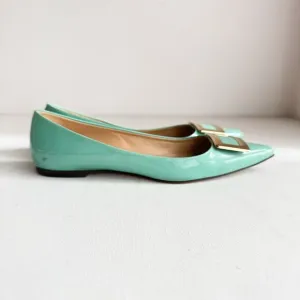 Roger Vivier Sea-foam Green Classic Buckle Accent Pointy Toe Flats  36.5