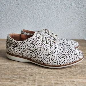 ROLLIE Lightweight Derby Lace Up Flat Oxfords in Snow Leopard Calf Hair 38