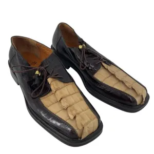 Romana Mens Oxford Exotic Crocodile Leather Dress Shoes Black/Cream 9.5 Preowned