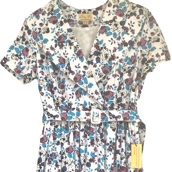 Romantic Floral Swing Tea Dress Lindy Bop Elenora RARE Vintage Retro 50’s Pin Up