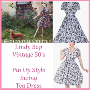 Romantic Floral Swing Tea Dress Lindy Bop Elenora RARE Vintage Retro 50’s Pin Up