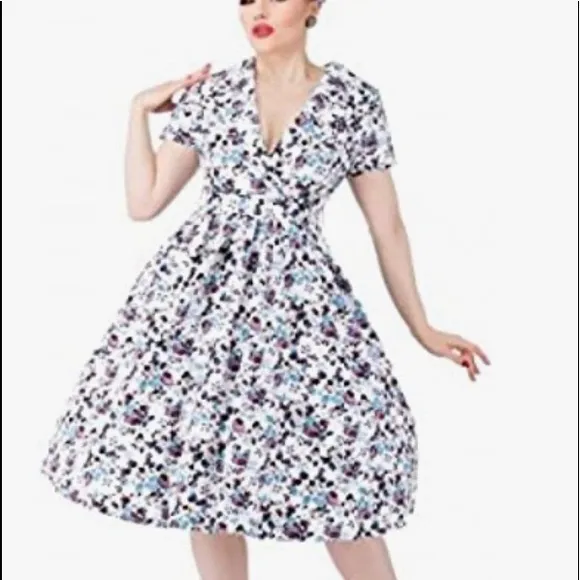 Romantic Floral Swing Tea Dress Lindy Bop Elenora RARE Vintage Retro 50’s Pin Up