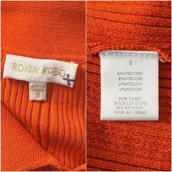 RONNY KOBO 90s Rib Knit Long Sleeve Collared Button Front Slim Cardigan Top S