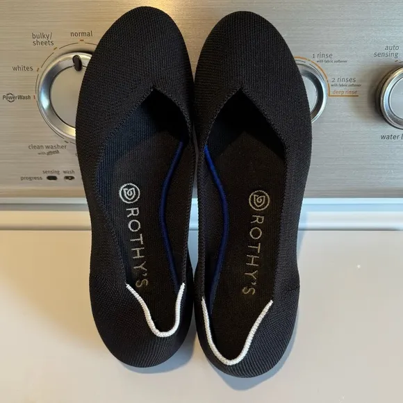Rothy's Black Round Toe White Halo Ballet Flats Retired