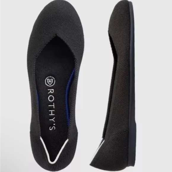 Rothy's Black Round Toe White Halo Ballet Flats Retired