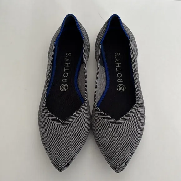 Rothy’s Black White Point Toe‎ Halo Ballet Flats Comfort Women’s Size 10