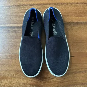 Rothy’s Black With Blue White Stripe Slip On Classic Sneaker Shoes Size 9