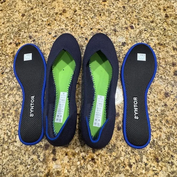 Rothy's Blue Navy The Flat Round Knit Washable Flats Ballet Size 8.5 EUC