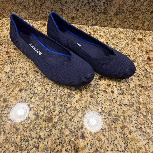 Rothy's Blue Navy The Flat Round Knit Washable Flats Ballet Size 8.5 EUC