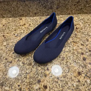 Rothy's Blue Navy The Flat Round Knit Washable Flats Ballet Size 8.5 EUC