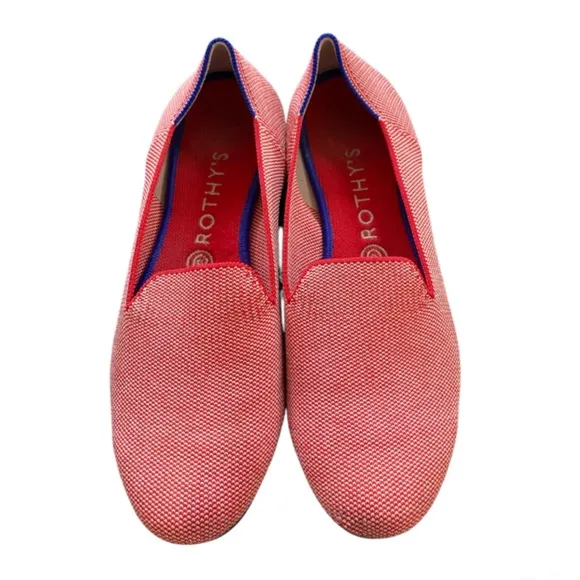 Rothy's Lollipop Loafers RARE Red White Size 9.5 Shoes Flats Round Toe Retired