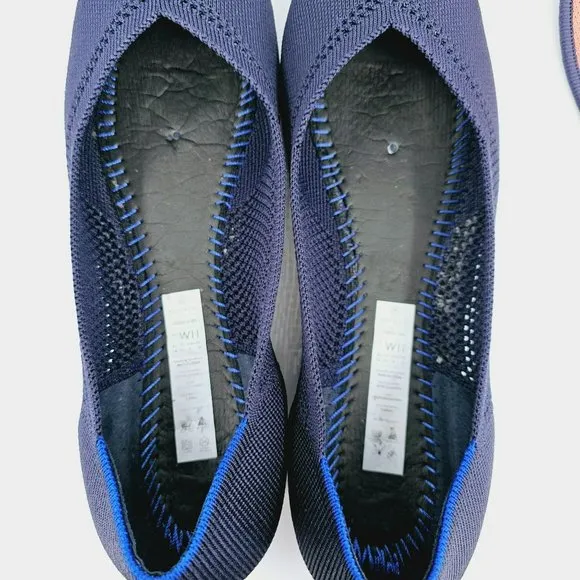 Rothys Maritime Lattice Stitch Flats 11 Navy Blue Round Toe Knit Retired Slip On