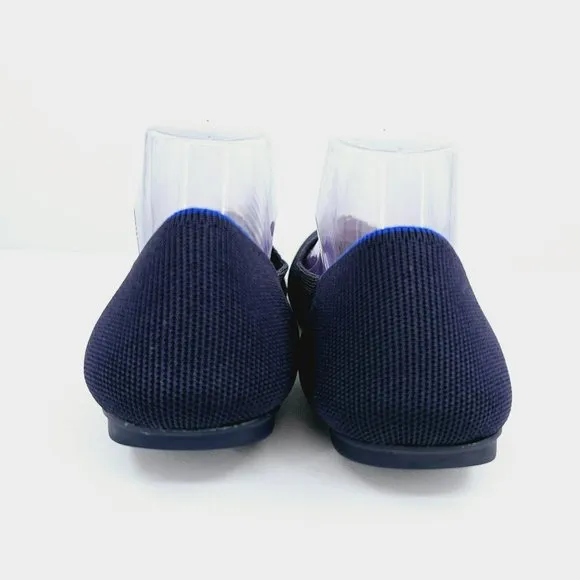 Rothys Maritime Lattice Stitch Flats 11 Navy Blue Round Toe Knit Retired Slip On