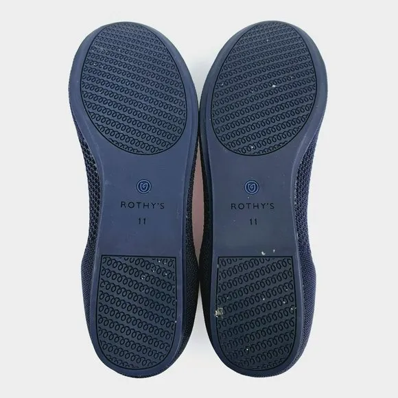 Rothys Maritime Lattice Stitch Flats 11 Navy Blue Round Toe Knit Retired Slip On