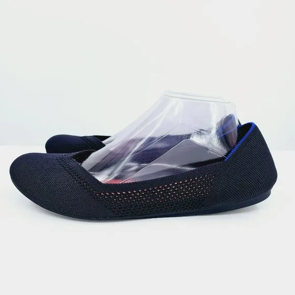 Rothys Maritime Lattice Stitch Flats 11 Navy Blue Round Toe Knit Retired Slip On
