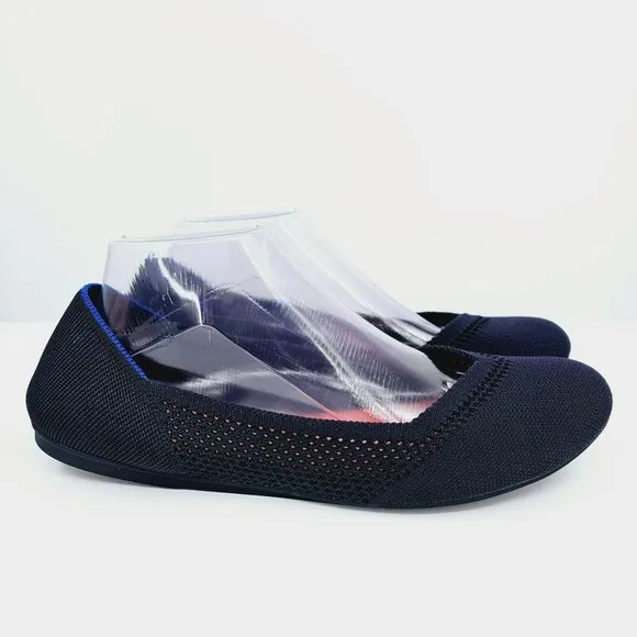 Rothys Maritime Lattice Stitch Flats 11 Navy Blue Round Toe Knit Retired Slip On