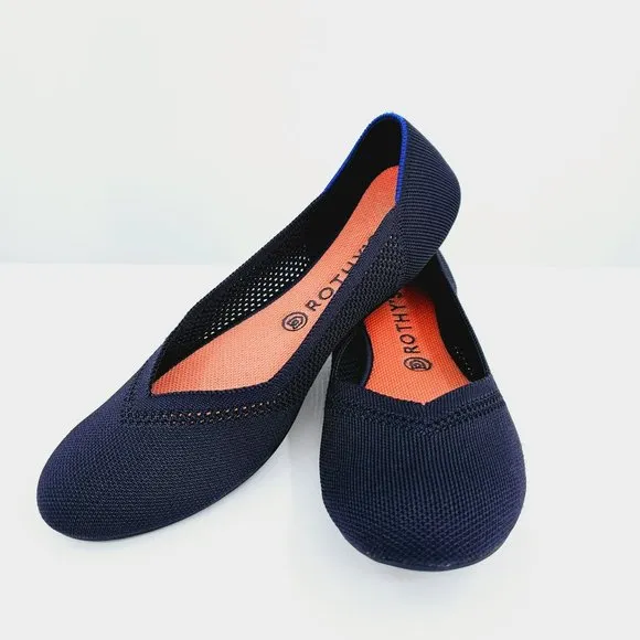 Rothys Maritime Lattice Stitch Flats 11 Navy Blue Round Toe Knit Retired Slip On