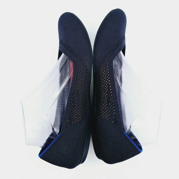 Rothys Maritime Lattice Stitch Flats 11 Navy Blue Round Toe Knit Retired Slip On
