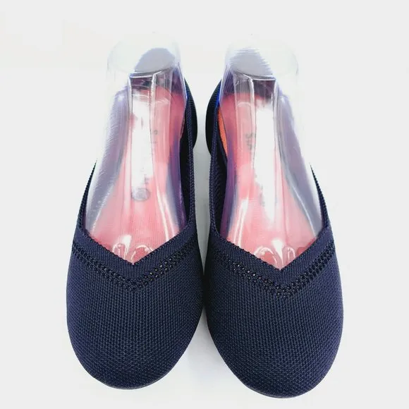 Rothys Maritime Lattice Stitch Flats 11 Navy Blue Round Toe Knit Retired Slip On