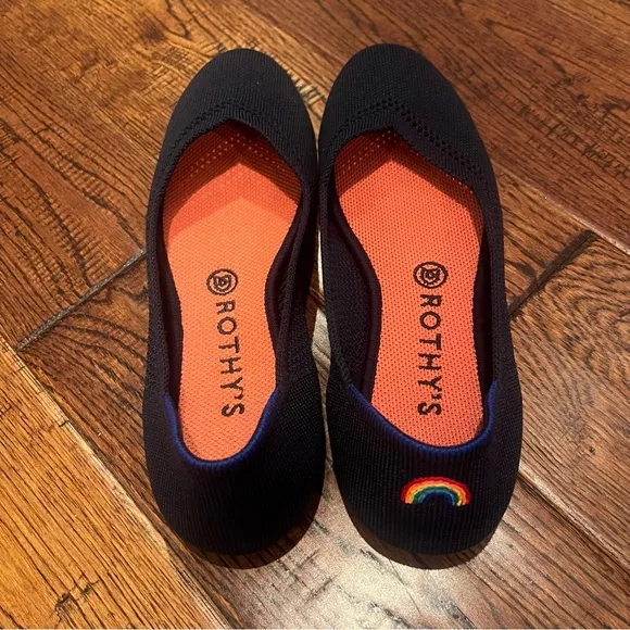 Rothy’s Maritime Lattice Stitch Mesh Flats, Rainbow Embroidery and original box