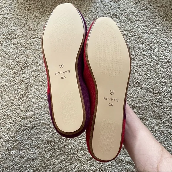 Rothy’s Marta Ferri Cherry Violet Square Toe Flats Pink Purple Size 9.5 NWOT