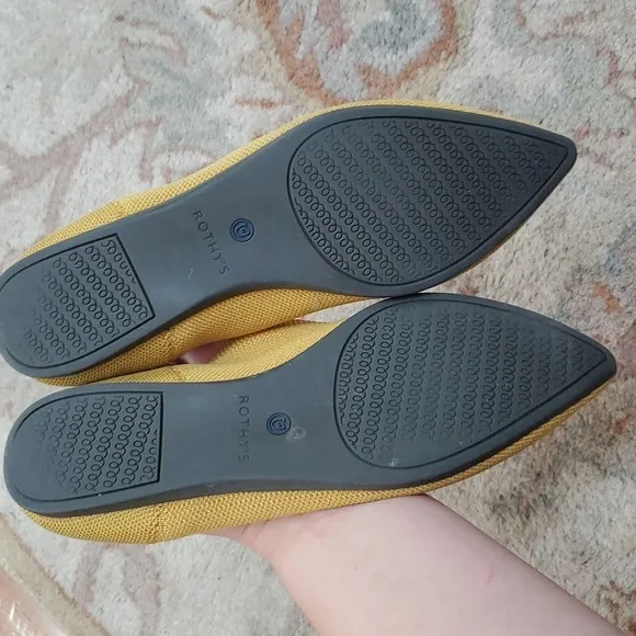 Rothys Mustard marigold pointed toe knit washable flats