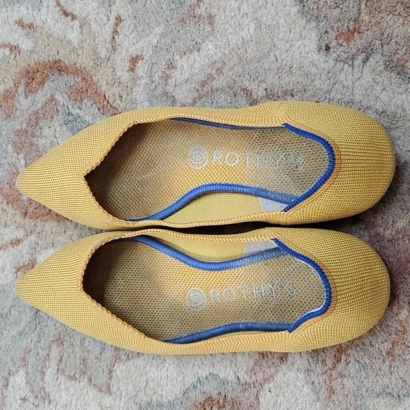 Rothys Mustard marigold pointed toe knit washable flats
