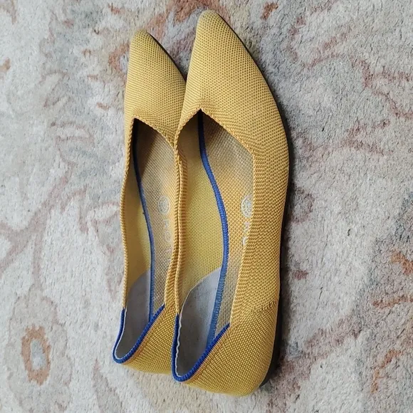 Rothys Mustard marigold pointed toe knit washable flats