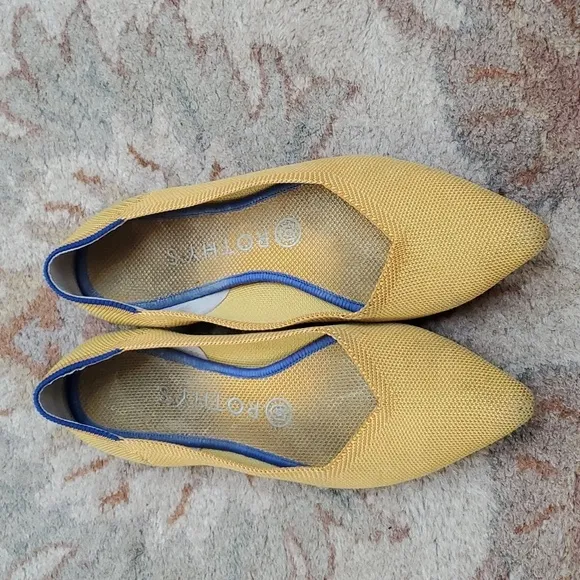 Rothys Mustard marigold pointed toe knit washable flats