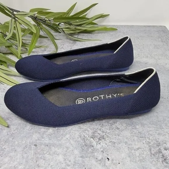 Rothy's | Navy Blue Maritime White Halo Flats Size 7
