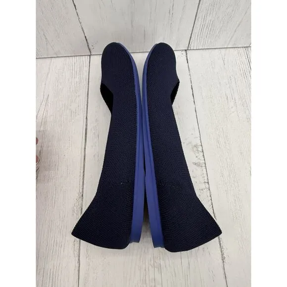 Rothy's Navy Blue White Heel Accent Round Toe Knit Sz 9 Washable Flats Shoes