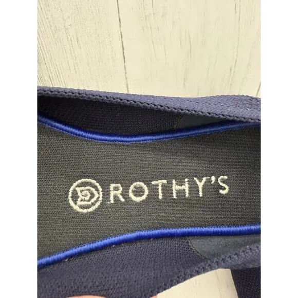 Rothy's Navy Blue White Heel Accent Round Toe Knit Sz 9 Washable Flats Shoes
