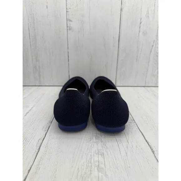 Rothy's Navy Blue White Heel Accent Round Toe Knit Sz 9 Washable Flats Shoes