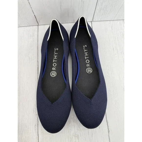 Rothy's Navy Blue White Heel Accent Round Toe Knit Sz 9 Washable Flats Shoes