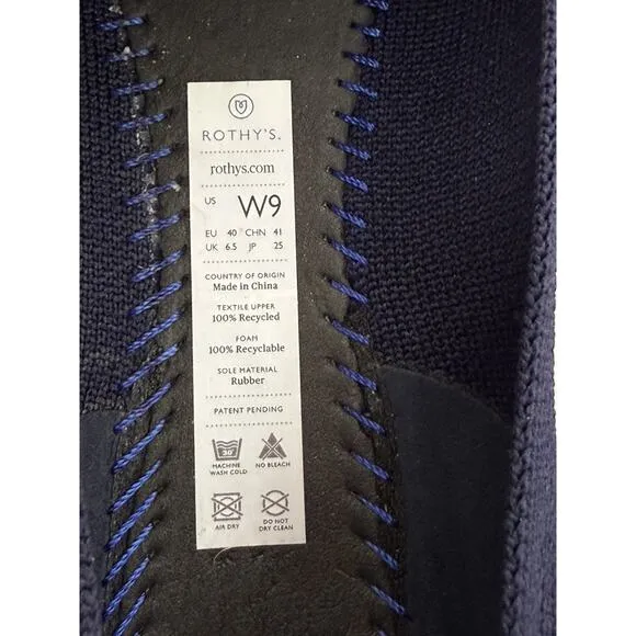Rothy's Navy Blue White Heel Accent Round Toe Knit Sz 9 Washable Flats Shoes