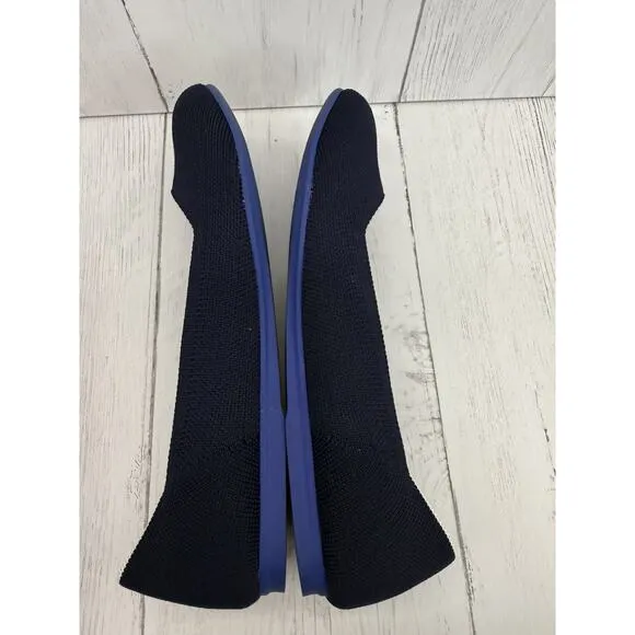 Rothy's Navy Blue White Heel Accent Round Toe Knit Sz 9 Washable Flats Shoes