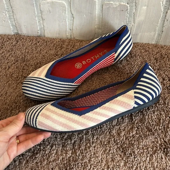 Rothy's Pink Mixed Striped Flats Rare Retired size 8