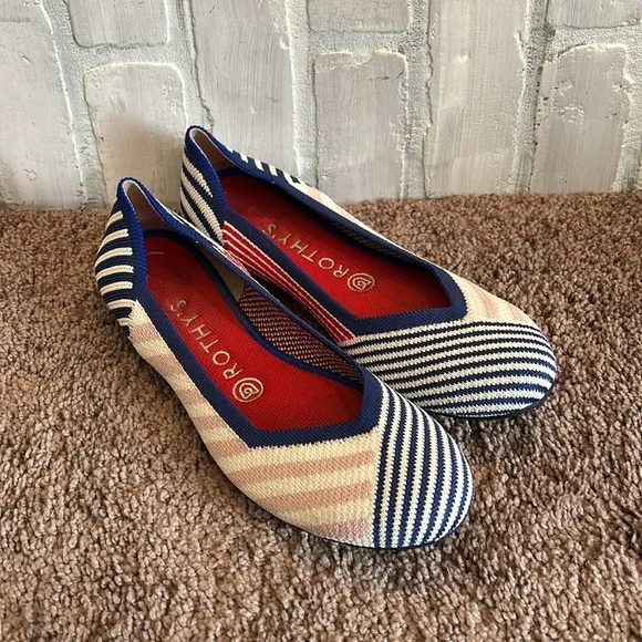 Rothy's Pink Mixed Striped Flats Rare Retired size 8