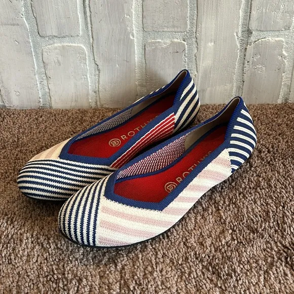 Rothy's Pink Mixed Striped Flats Rare Retired size 8