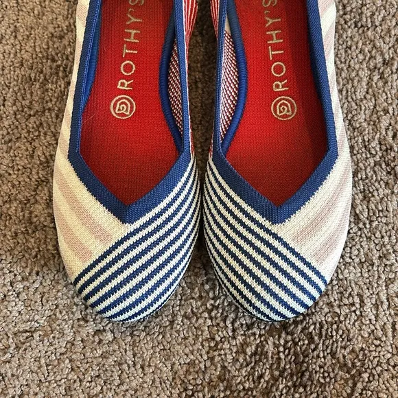 Rothy's Pink Mixed Striped Flats Rare Retired size 8