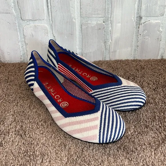 Rothy's Pink Mixed Striped Flats Rare Retired size 8