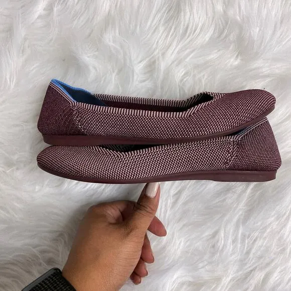 Rothys Plum Birdseye Round Toe Flats Size 6