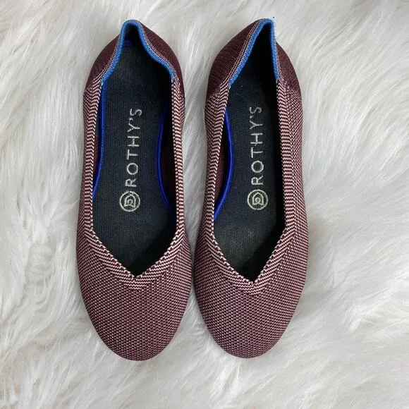 Rothys Plum Birdseye Round Toe Flats Size 6