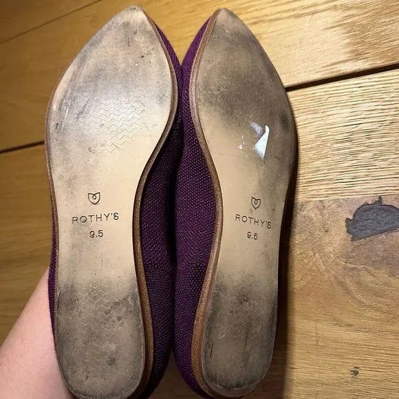 Rothy's Purple Merino Pointed-Toe Flats, Aubergine, Size 9.5