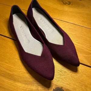 Rothy's Purple Merino Pointed-Toe Flats, Aubergine, Size 9.5