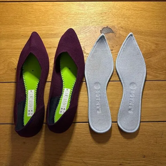 Rothy's Purple Merino Pointed-Toe Flats, Aubergine, Size 9.5