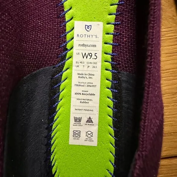 Rothy's Purple Merino Pointed-Toe Flats, Aubergine, Size 9.5