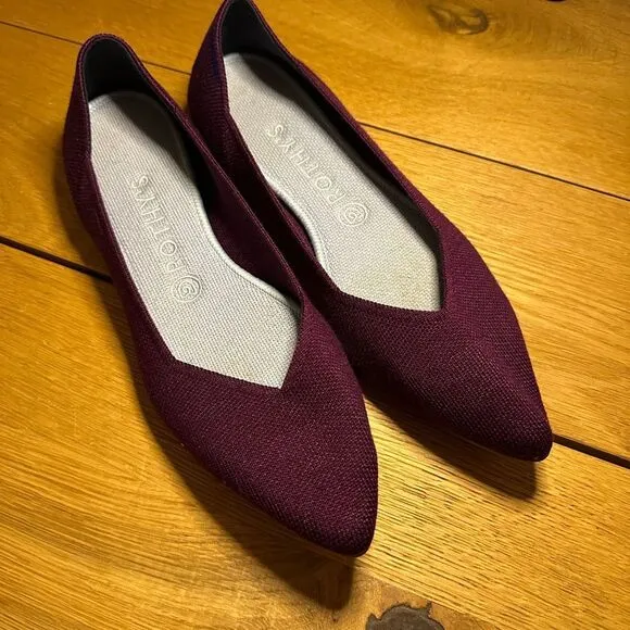 Rothy's Purple Merino Pointed-Toe Flats, Aubergine, Size 9.5